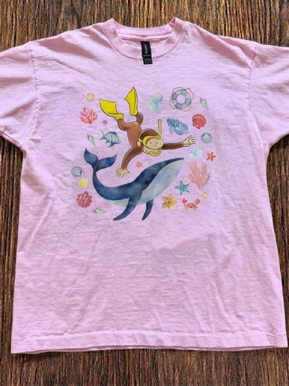 Light pink Curious George tee with dolphin and fish T shirt